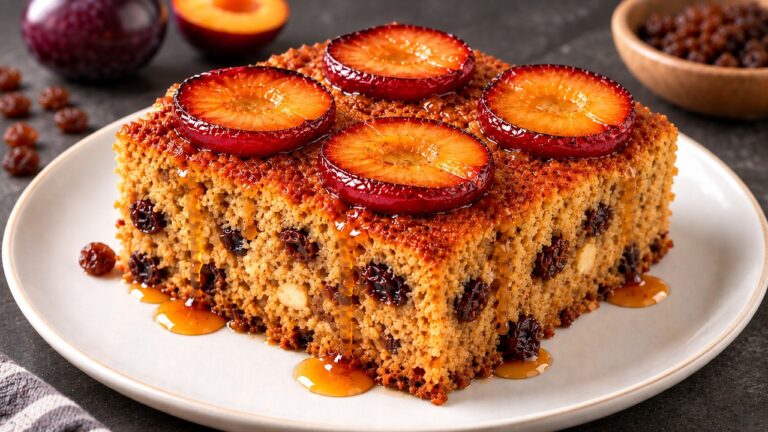Sans farine ni sucre ! Gâteau aux prunes et flocons d’avoine, version légère et gourmande